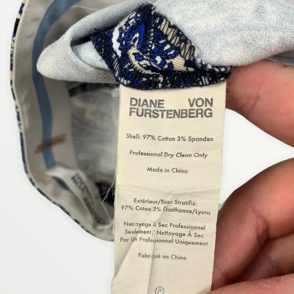 Diane Von Furstenberg Navy Blue Paisley Skinny Trouser Pants Size 6 - Picture 7 of 10